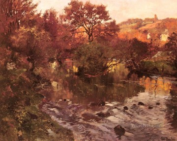  Thaulow Art - Golden Autumn Brittany impressionism Norwegian landscape Frits Thaulow river
